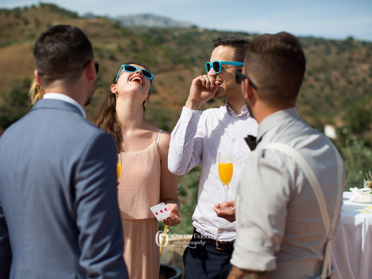Magician performing at a destination wedding in Spain